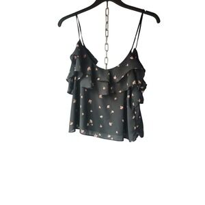 Sweet Rain Black Floral Ruffle Camisole Top Pink Flower Chiffon Tank Large